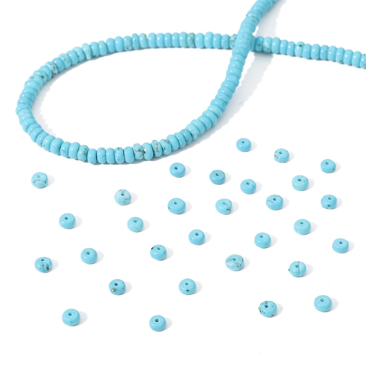 BEADIA Natural Blue Turquoise Disk Stone Beads 4x2mm 160pcs Rondelle Loose Semi Gemstone Beads for Jewelry Making Design
