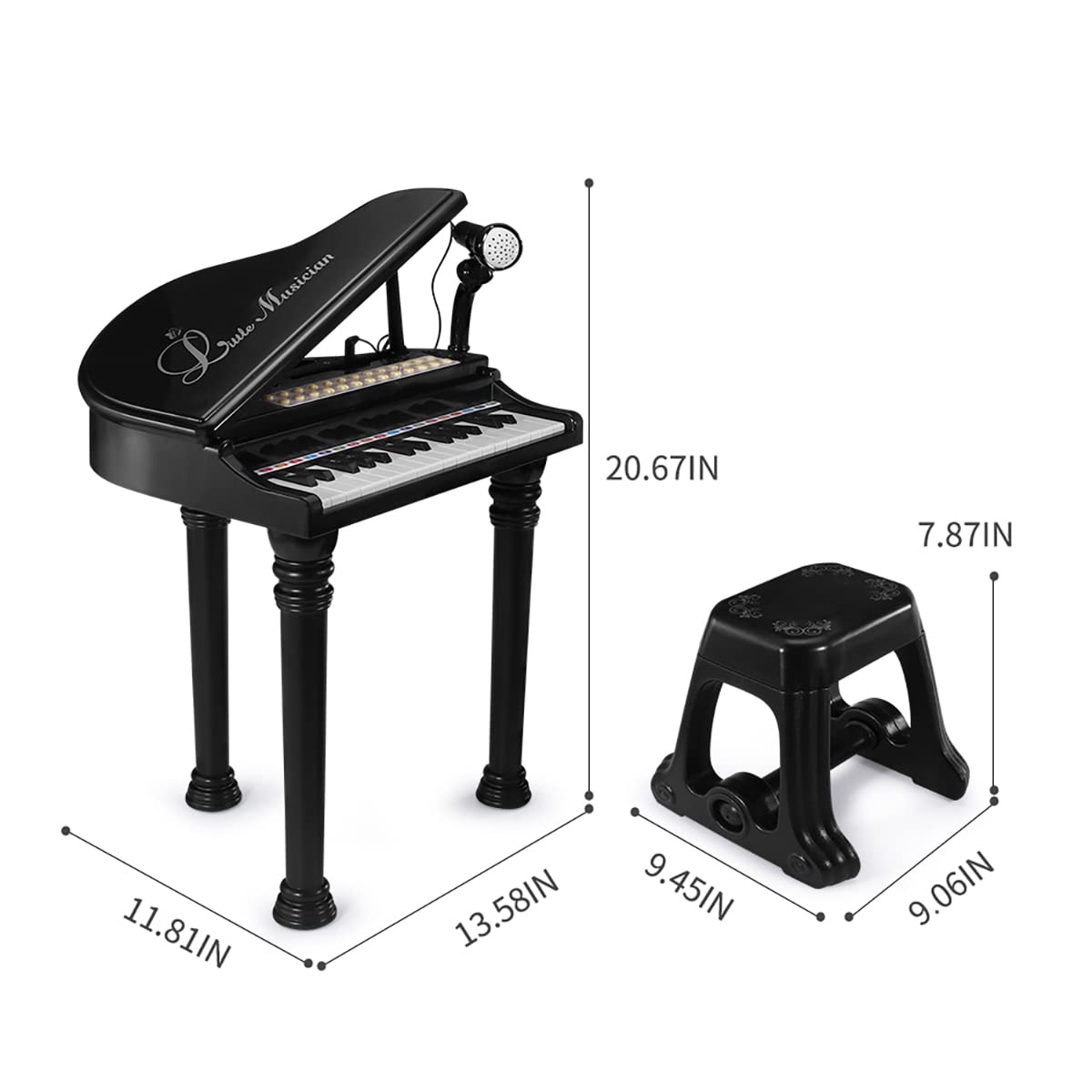 Losbenco Kids Piano Keyboard Toy, Toddler Electronic Musical Instrument Educational Toy with Microphone, Multiple Sounds, Record Playback, Lights & Stool, Birthday Gift for 3 4 5 6 7 Years Old Girls