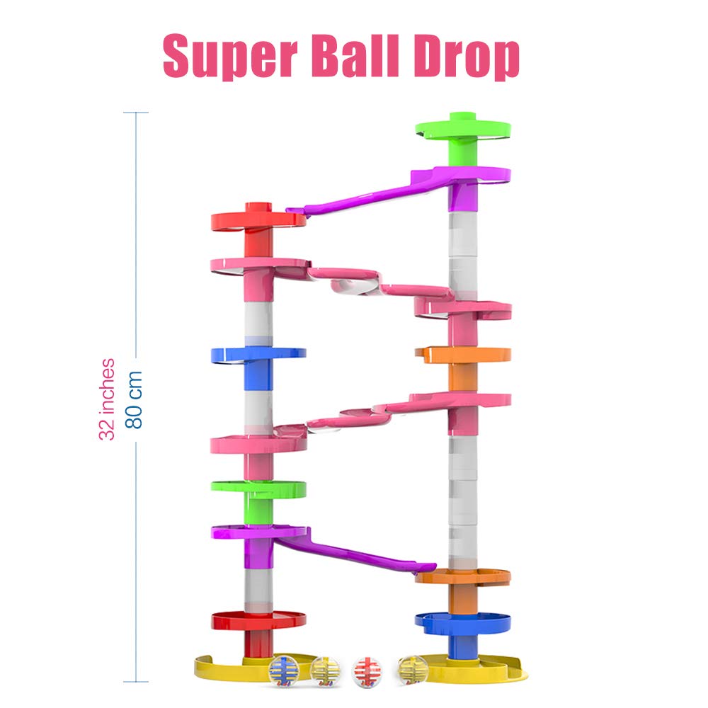 WEofferwhatYOUwant Super Ball Drop – Montessori 26-Piece Giant Marble Run for Toddlers 10M+ Extra Tall STEM Tower with Large Balls Windy Ramps & Double Bridges Expandable Durable & Educational Toy Set