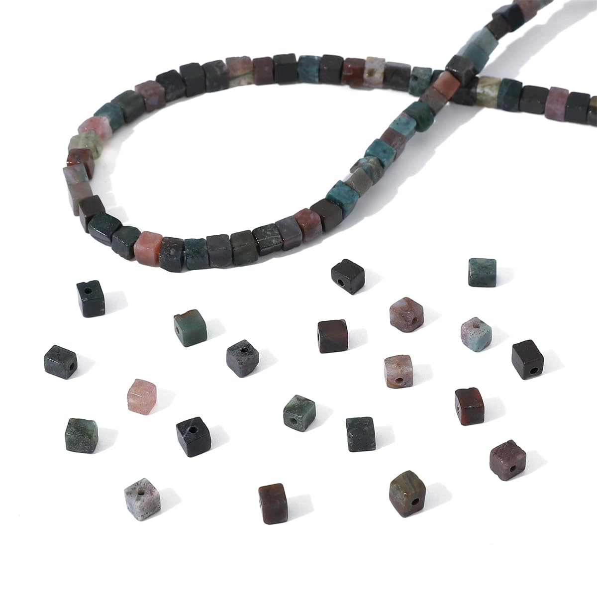 BEADIA Natural Indian Agate Square Stone Beads 4x4mm 85pcs Cube Loose Semi Gemstone Beads for Jewelry Making Design