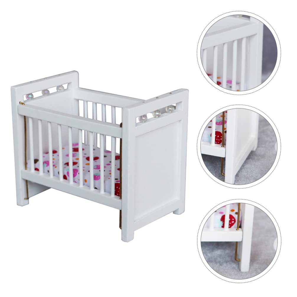 1:12 Scale Dollhouse Mini Crib: Wooden Baby Doll Crib for Dollhouse - Adorable Doll House Accessories and Furniture - Mini Baby Bed Cradle for Miniature Furniture 1 12 Scale 4.40 * 3.93 inches