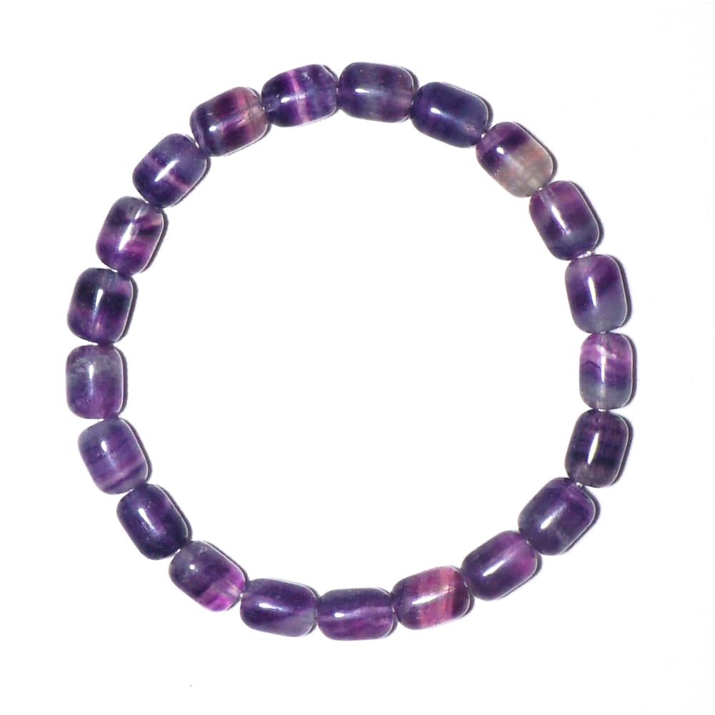 OwizJade Rainbow Fluorite Bracelet | 8x12mm Cylinder Beads | Natural Chakra Crystal | Clarity & Focus | Fits for Medium Wirst 7-7.5" | Each Bead Displays Unique Purple-Green-Blue Gradients