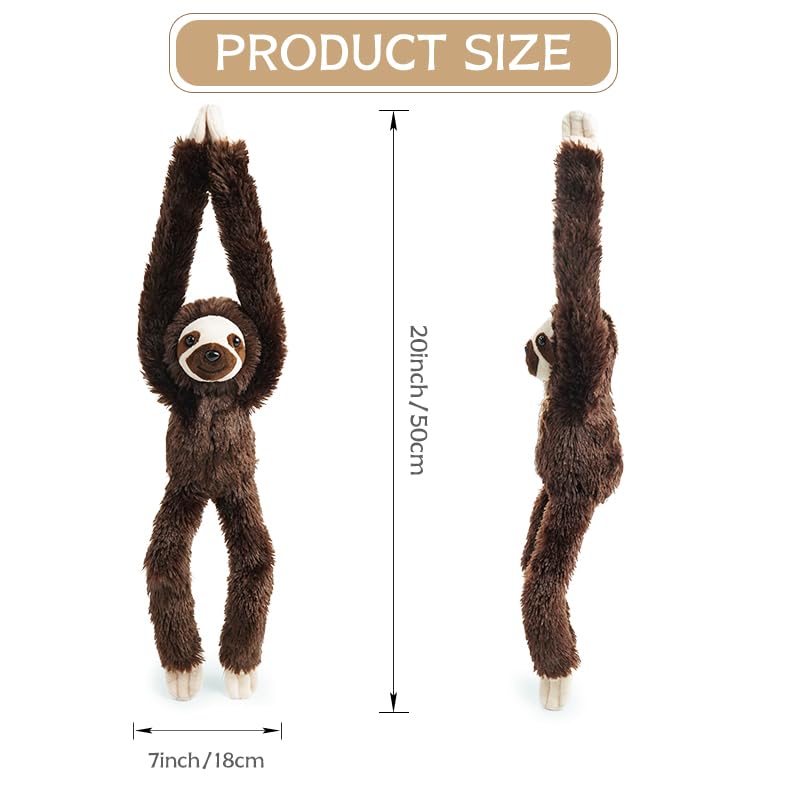 Hideekoog Stuffed Sloth Toy Hanging Stuffed Animal, Three-Toed Sloth Hooks and Stuffed Animals with Rings for Kids, Gifts for Boys and Girls Hanging 20inches