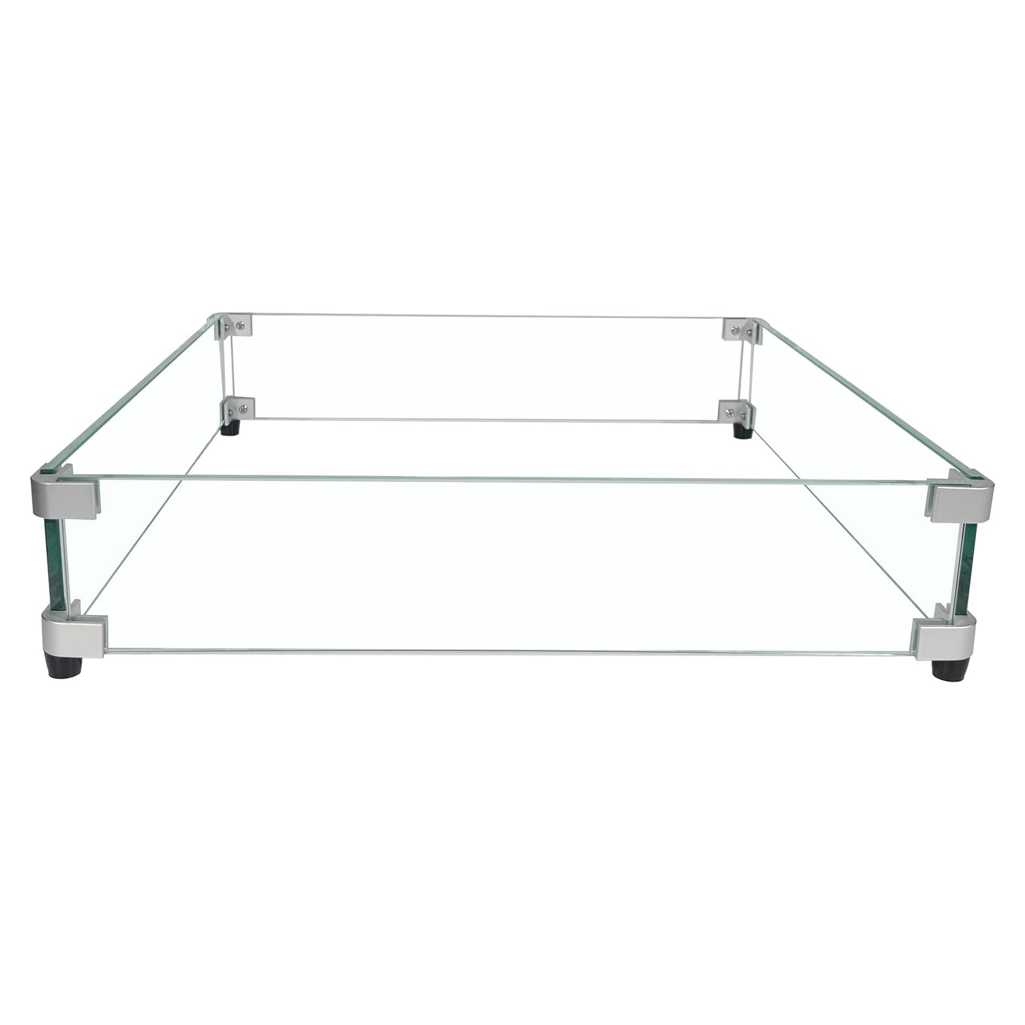 BOMINICA Glass Wind Guard for 28''&32" Fire Pit Table, 20 x 20 x 4 inch Clear Tempered Wind Guard for Gas Firepit, Thick Square Glass Shield with Aluminum Corner Bracket & Rubber Feet