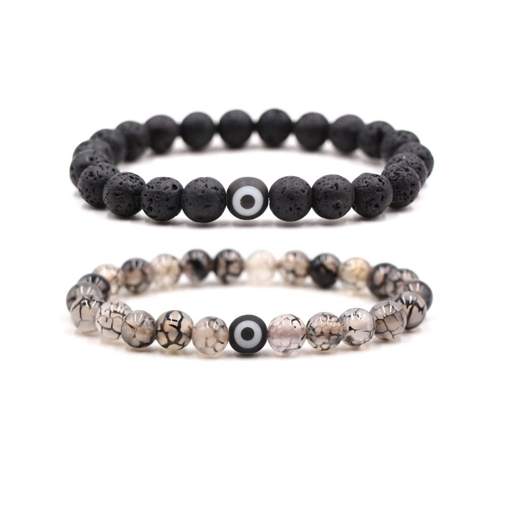 Caiyao 8mm Natural Stone Chakra Bead Elephant Evil Eye Stretch Bracelets Lukcy Protection Lava Rock Stress Relief Yoga Bracelet for Women and Men-Evil Eye Lave Rock+Crystal