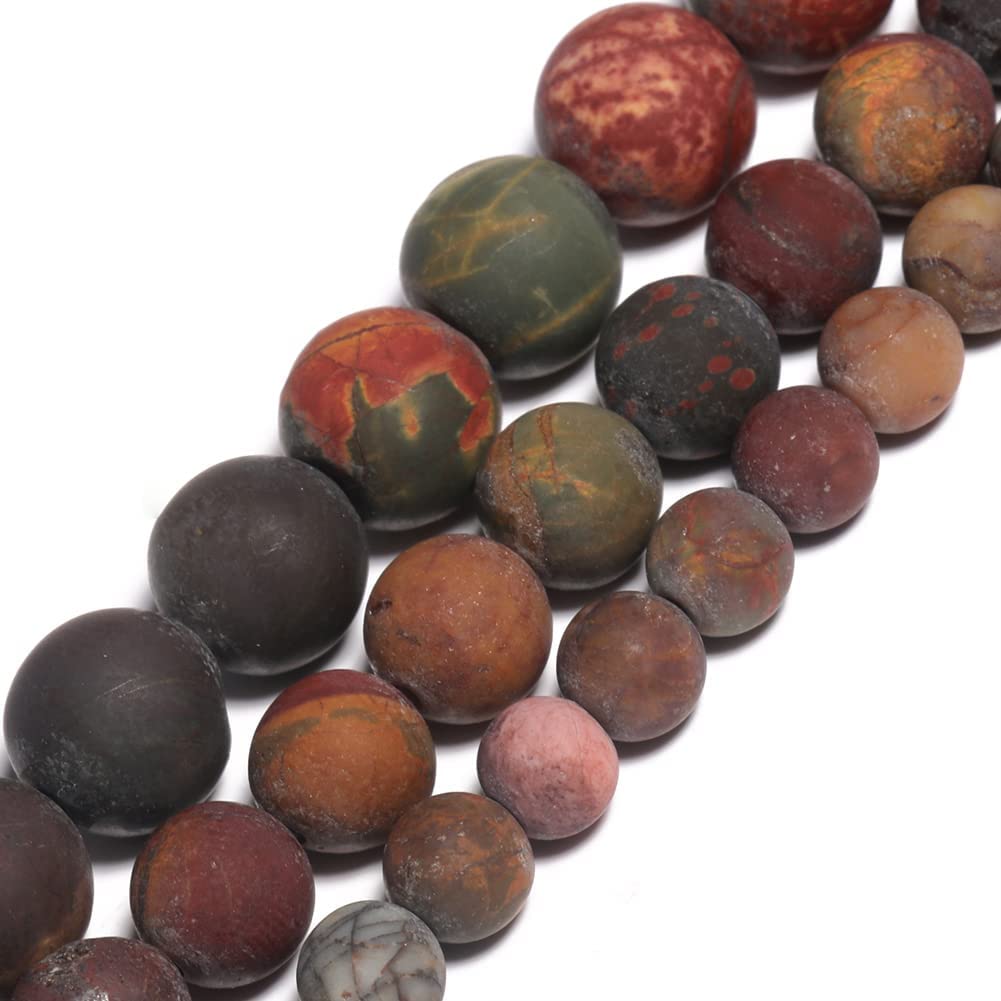 Yochus 48pcs Natural Matte Picasso Jasper Gemstone Beads,8mm Frosted Round Loose Stone Beads for Jewelry Making Earring Bracelet Necklace DIY Crafts