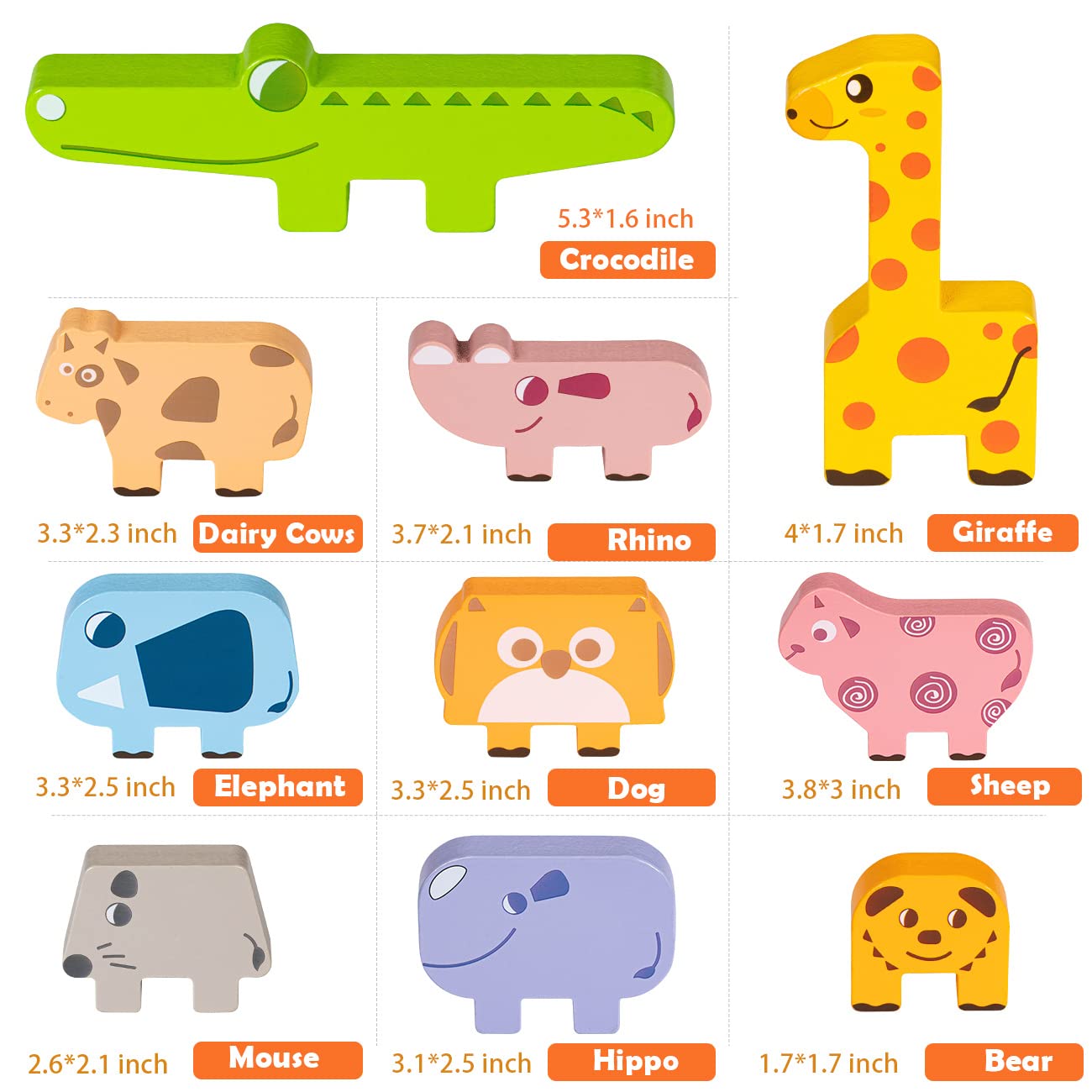 Montessori Toys for 2 3 4 Year Old Boys & Girls, Wooden Animal Stacking Blocks for Toddlers 1-3 – Building Blocks Game Stacking & Sorting Toys Ages 2-4 Toddler Birthday Gifts