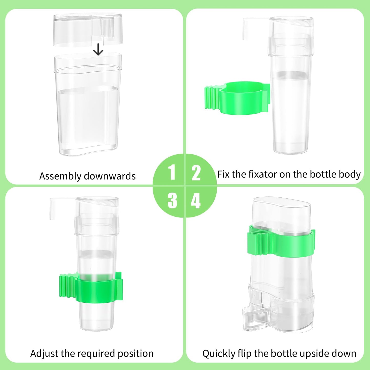 CLPOAWC Bird Water Dispenser, Bird Cage Feeder, Parakeet Cage Accessories, 2 Pcs Automatic Bird Water Feeder for Budgies Cockatiel Lovebird Canary Finch, clear