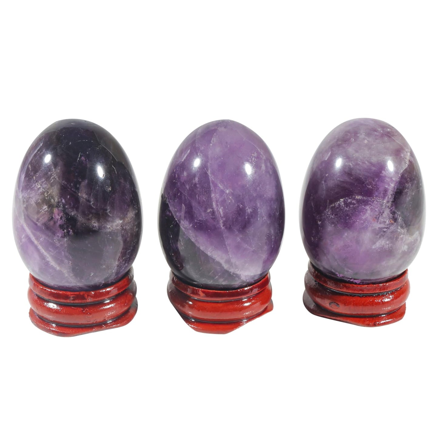 Casaper 2" Natural Amethyst Egg with Wood Stand for Home Decoration, Polished Crystal Pocket Palm Sphere Fengshui Figurines Healing Reiki