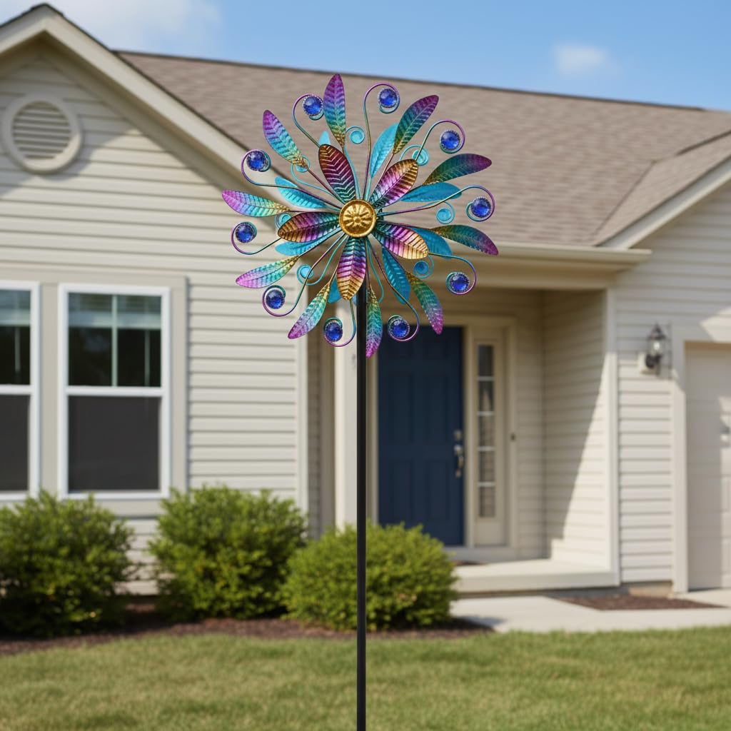 VEWOSTAR Metal Wind Spinners for Outdoor, 360° Spinning Wind Sculpture with Sturdy Metal Stake, Art Decor for Garden, Yard, Patio, Lawn - Ideal Gift for Family & Friends