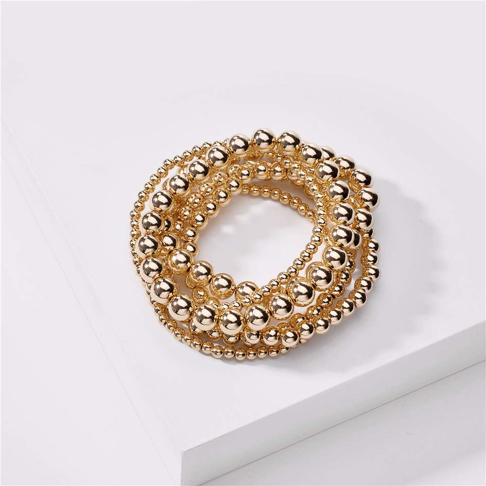 COLORFUL BLING Women Multilayer Temperament Imitated Pearl Stackable Strand Bracelets Beaded Seed Heart Rhinestone Crystal Stretch Bracelet Wedding Wrist Jewelry (bead gold)