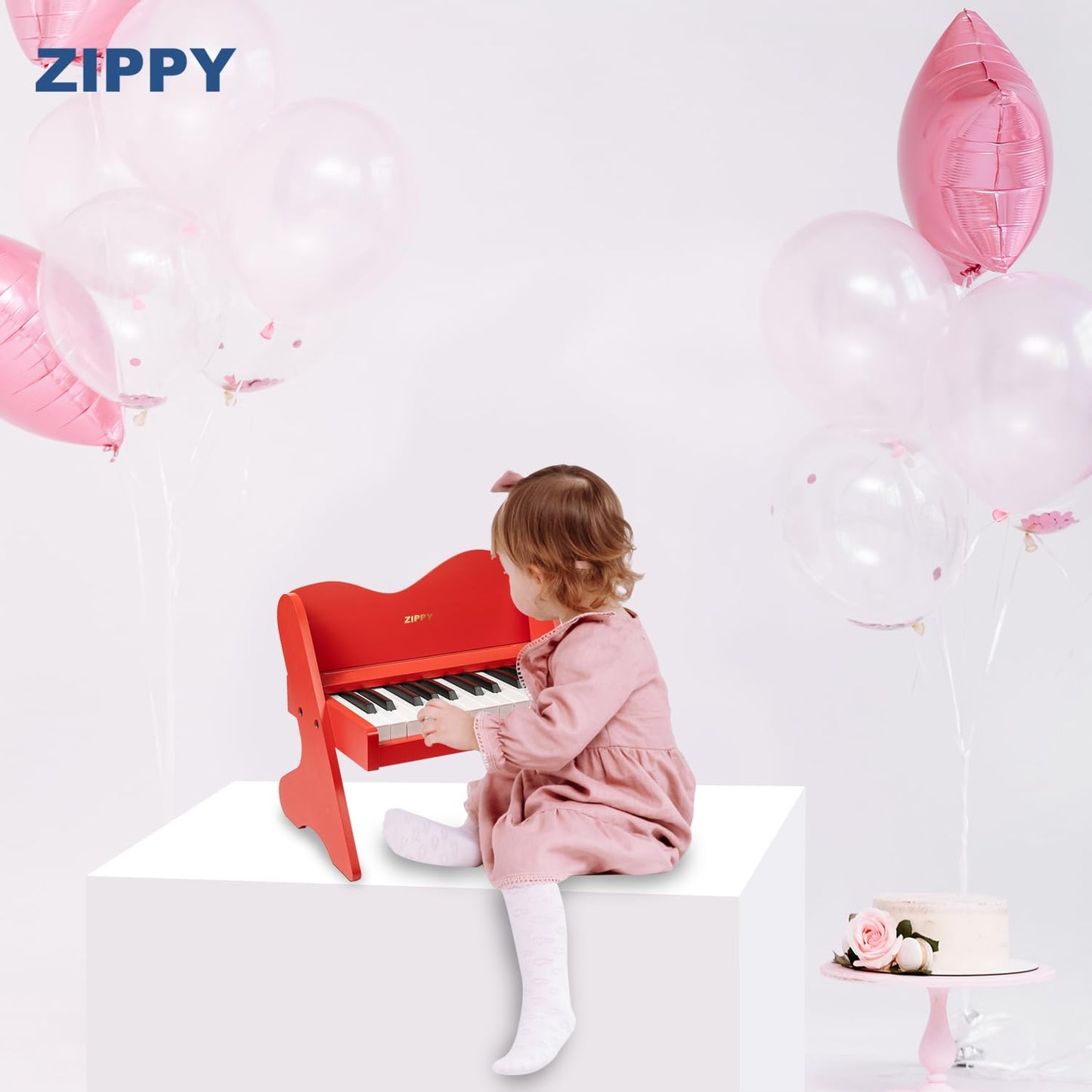 ZIPPY Kids Piano Keyboard, 25 Keys Digital Piano for Kids, Volume Adjustable, Mini Music Educational Instrument Toy, Wood Toy for Toddlers Girls Boys (Red)