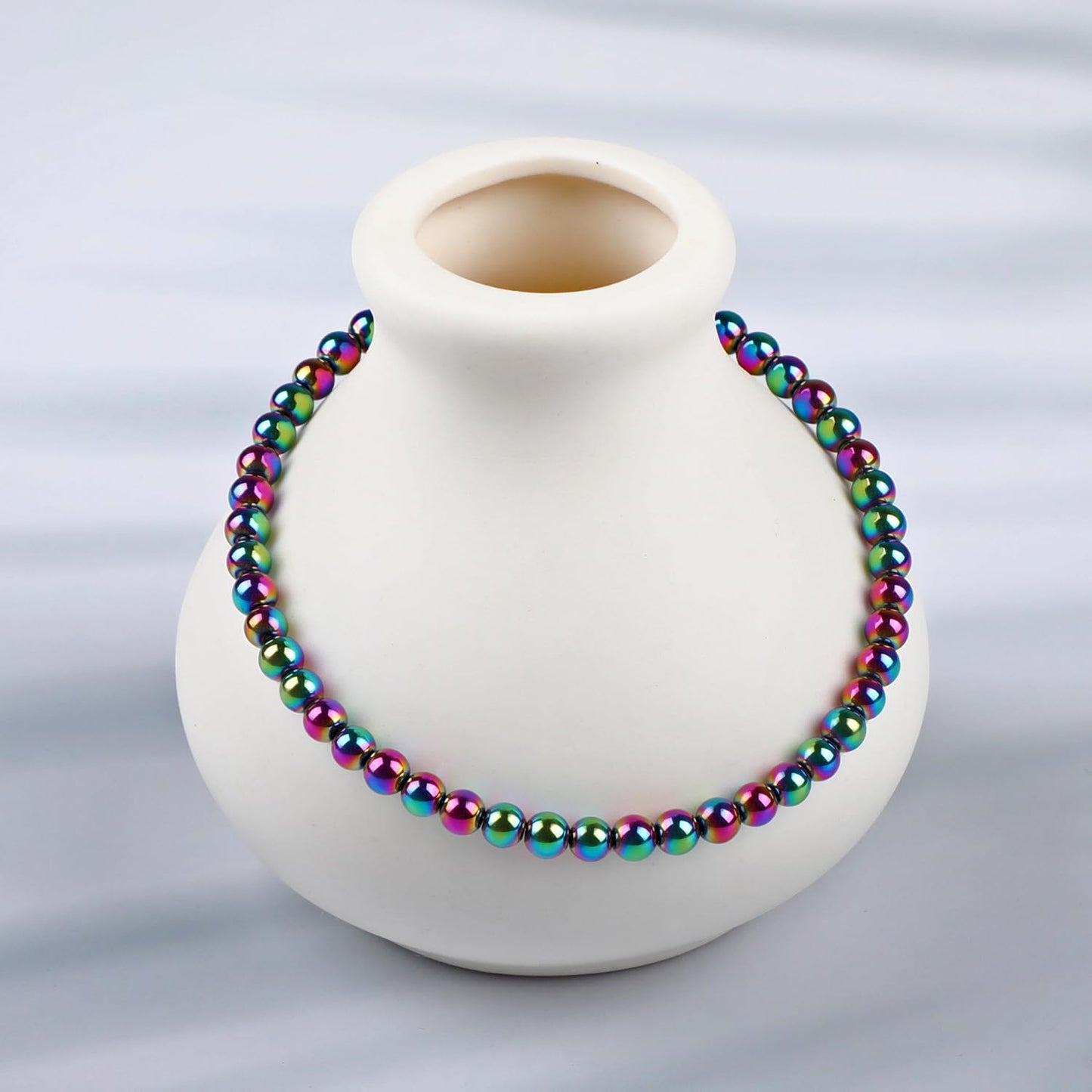 LPBeads Handmade Natural Gemstone Stretch Elastic 4mm Rainbow Coated Hematite Bracelet Healing Crystal Round Stone Beads Jewelry Gifts for Women Men