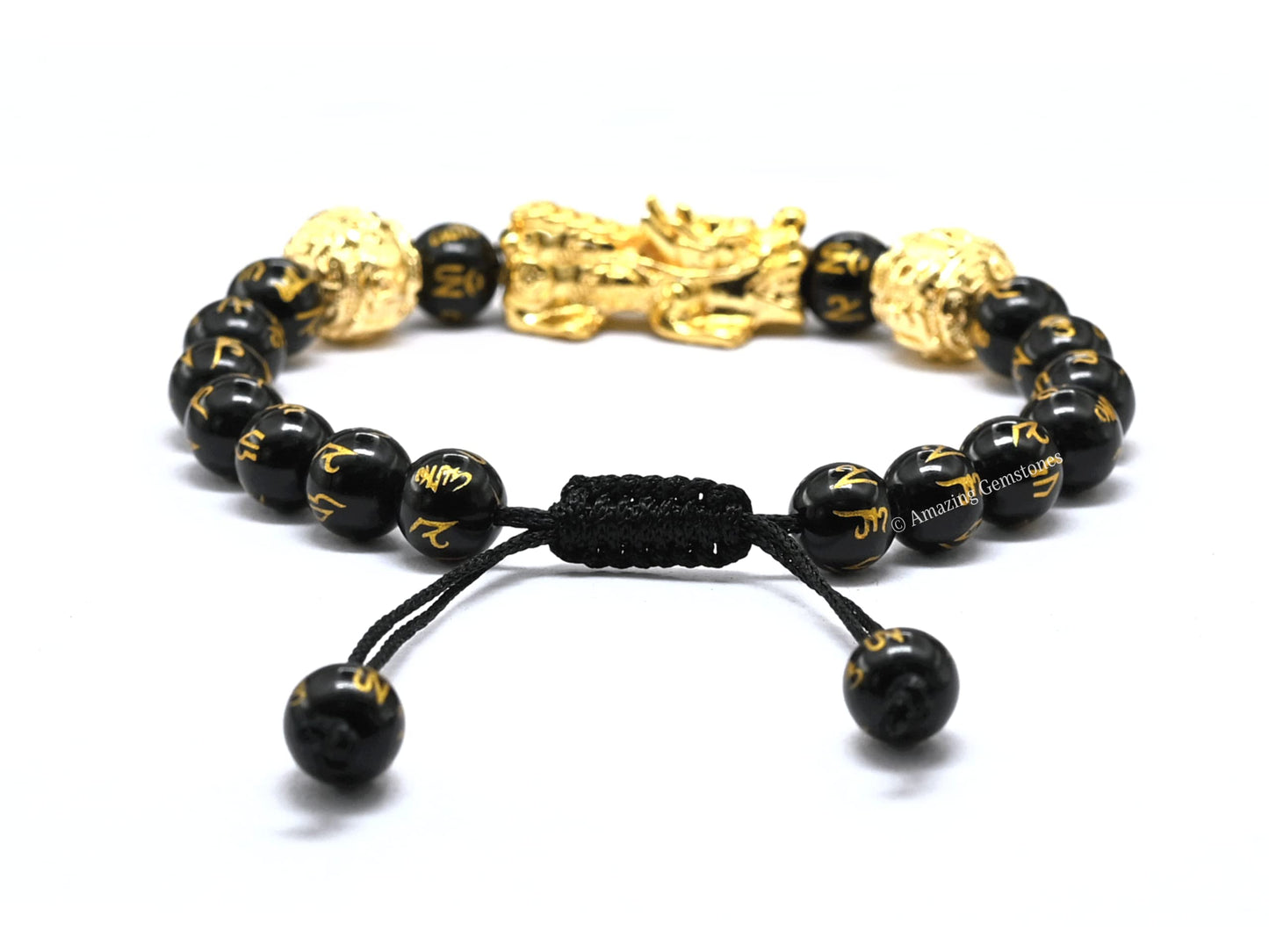 Amazing Gemstone Black Obsidian Pixiu Bracelet for Women Men's Gifts - Protection Healing Crystal Bracelet - 8mm Gemstone Beaded Adjustable Bracelet Pulseras Para Hombres Mujer Stocking Stuffers