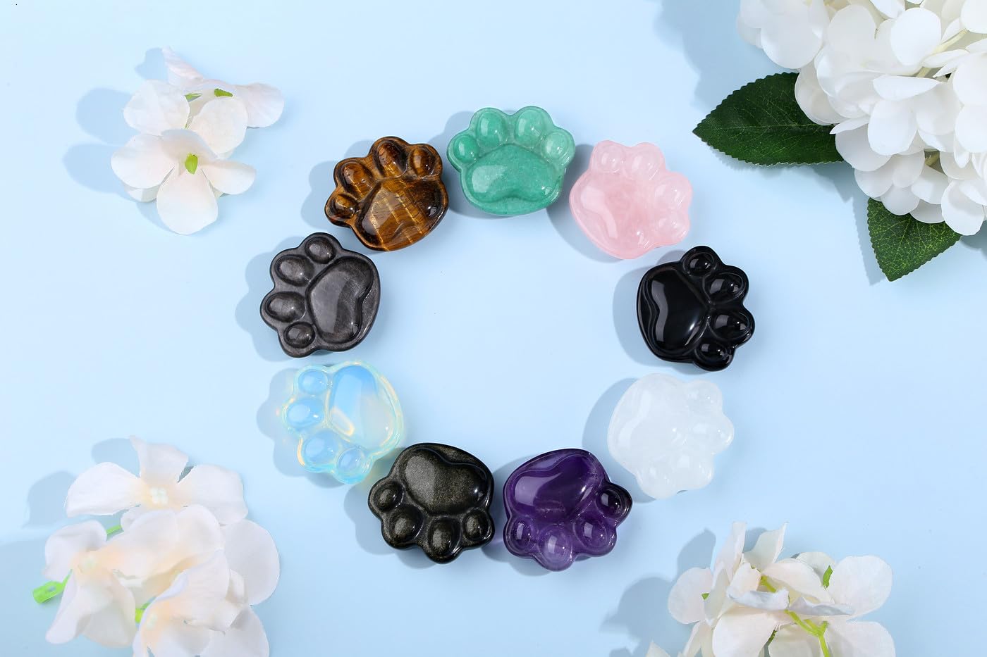 NUKAYAI Opal Opalite Cat Paw Crystal Figurines Worry Stones Carved Statue for Healing Crystals Decoration Spiritual Meditation Accessories Sculpture Kitten for Cat Lovers Women