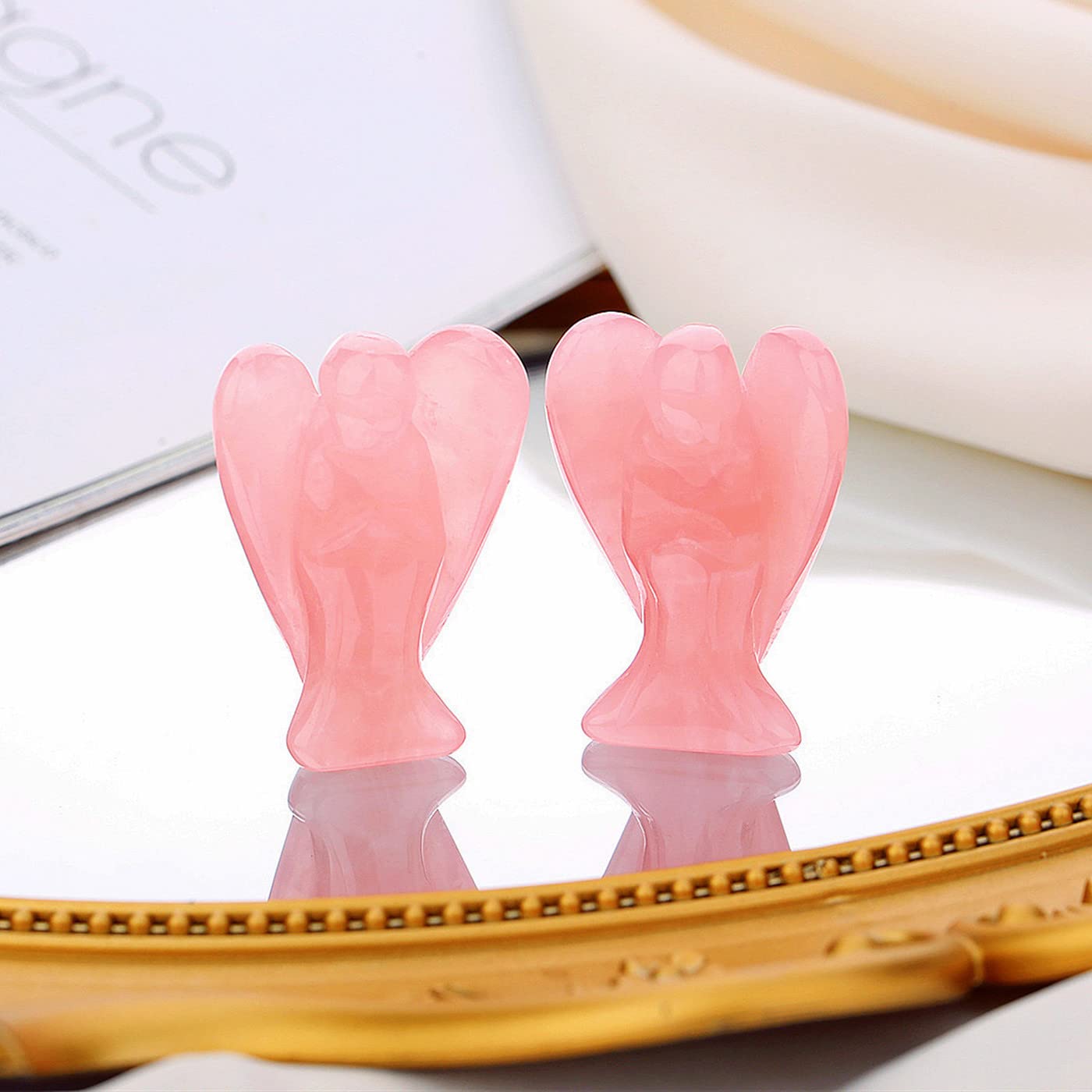 QINJIEJIE Rose Quartz Angel Crystals Healing Stones Guardian Angel Crystal Statue Pocket Peace Decor Polished Pink Cute Carved Figurine Gemstone Spiritual Gift for Women Men Love Stocking Stuffers