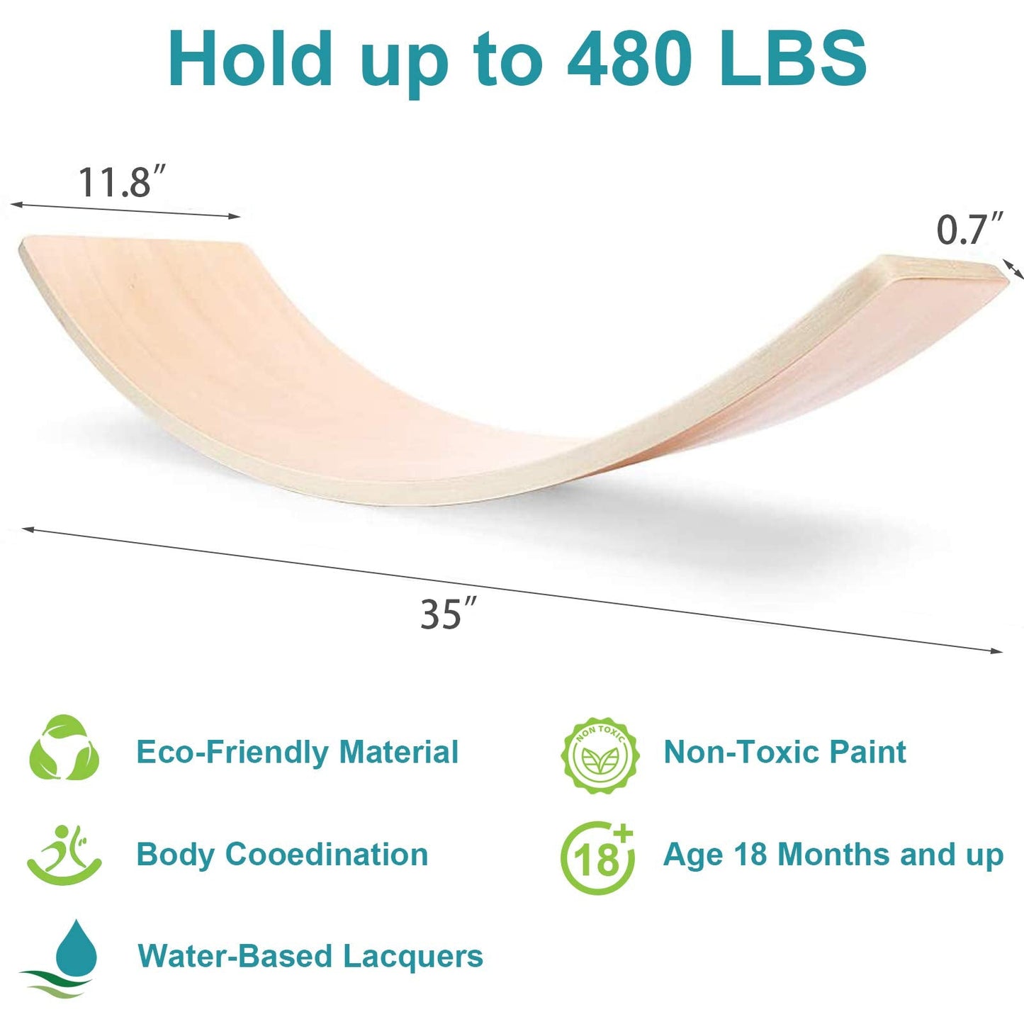 WOOD CITY Wobble Board, Wooden Balance Board Kids for Toddlers & Adults, Curvy Rocker Board for Yoga and Exercise Indoor & Outdoor, Open Ended Learning Toy Gift
