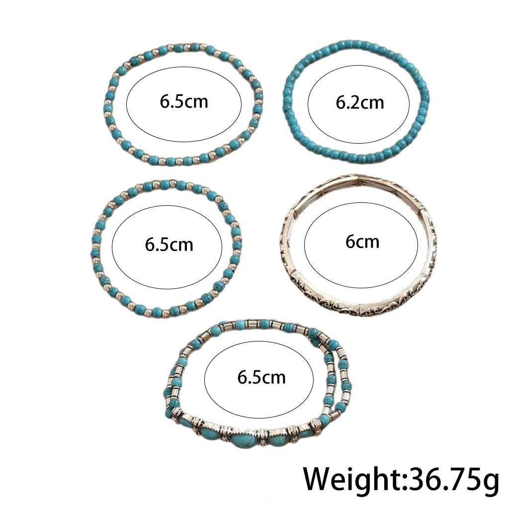 Navirix Western Bracelet for Women,Boho Turquoise Beaded Stackable Elastic Bracelets Set,Vintage Concert Country Cowboy Jewelry Accessories(Oval)