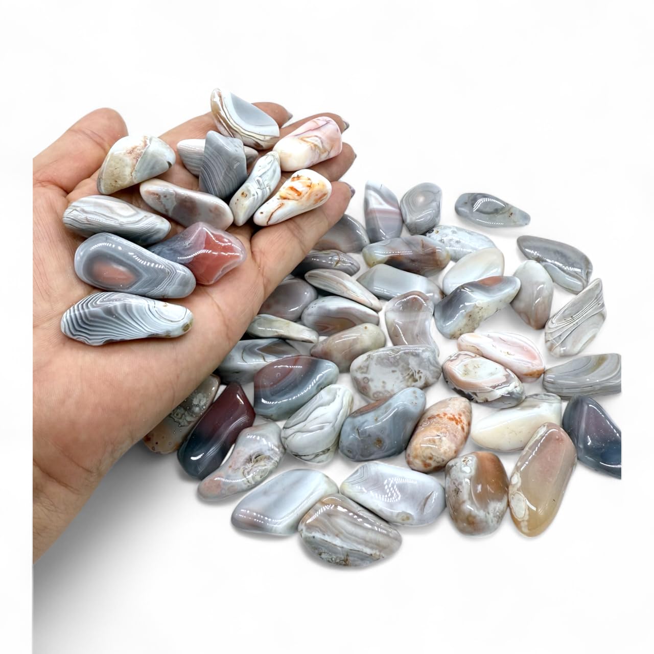 Pachamama Essentials Tumbled Botswana Agate - Sunset Stone - Crystal Healing Stone, for Reiki, Enhances Spiritual Connection, Science Projects, Decorative, Jewelry making (approx. 20-30mm, 0.8-1.20 inches) (Pink Botswana Agate, 5, Count)