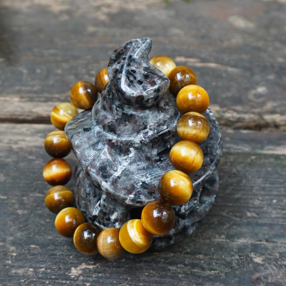 TaHLga Golden Tigers Eye Crystal Bracelet for Men Women 12mm |Natural Solar Plexus Chakra Stone | Bring Wealth & Protection | Fits for Large Wrist 8-8.5" | Come with Box & Pouch