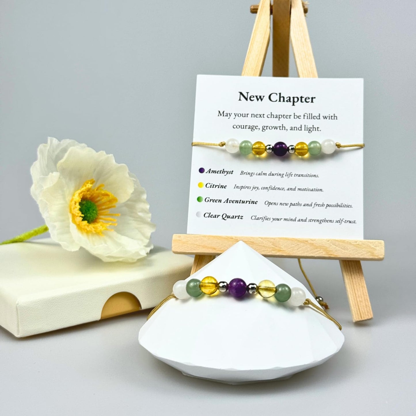 TLOEP New Chapter Crystal Bracelet, Graduation Gift for Women Men, Inspirational New Beginning Bracelet with Meaning Card, Gift for Daughter, Friend, Student, High School College Grad