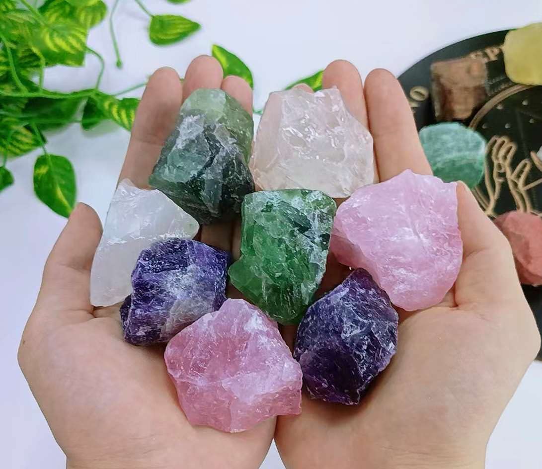 LAIDANLA 1lb 2" Rose Quartz Fluorite Amethyst Clear Quartz Set Natural Rough Stones Crystal Raw Crystals Bulk Healing Gemstones for Reiki Healing Tumbling Fountain Rocks