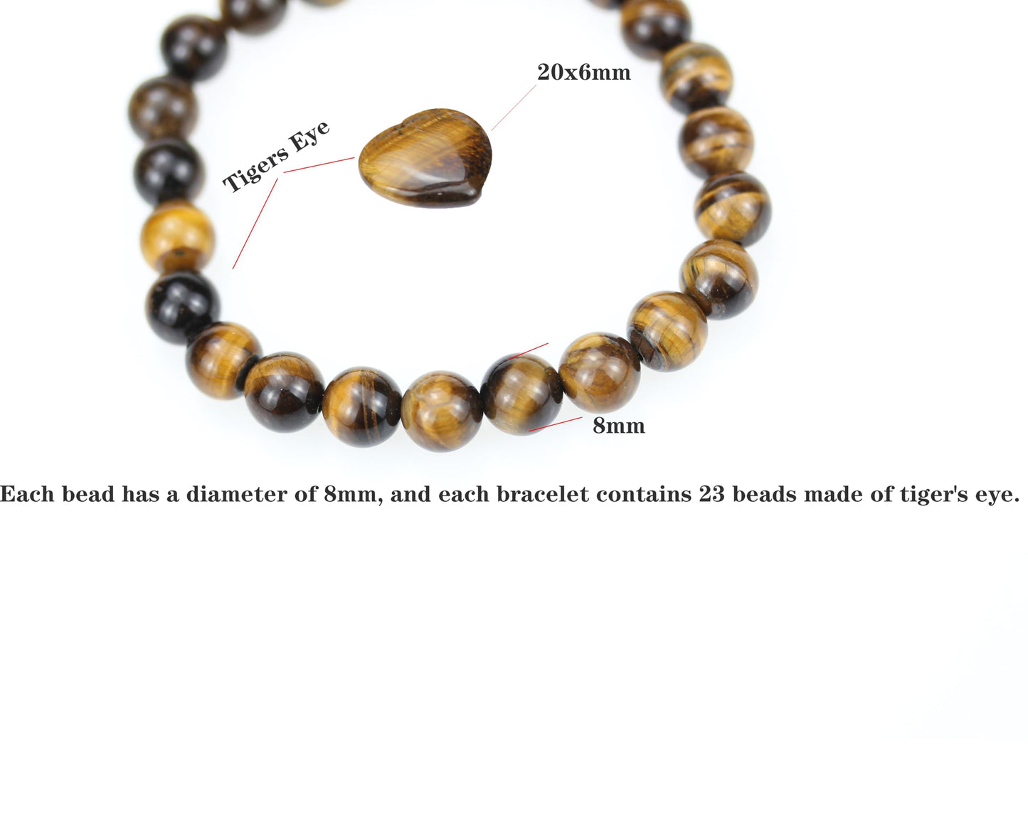 SAFEINA Tigers Eye Healing Crystal Stretch Bracelet for Women Men's Gifts, 8mm Stackable Beaded Bracelets with Heart Stones Set Stress Relief Yoga Reiki Gems