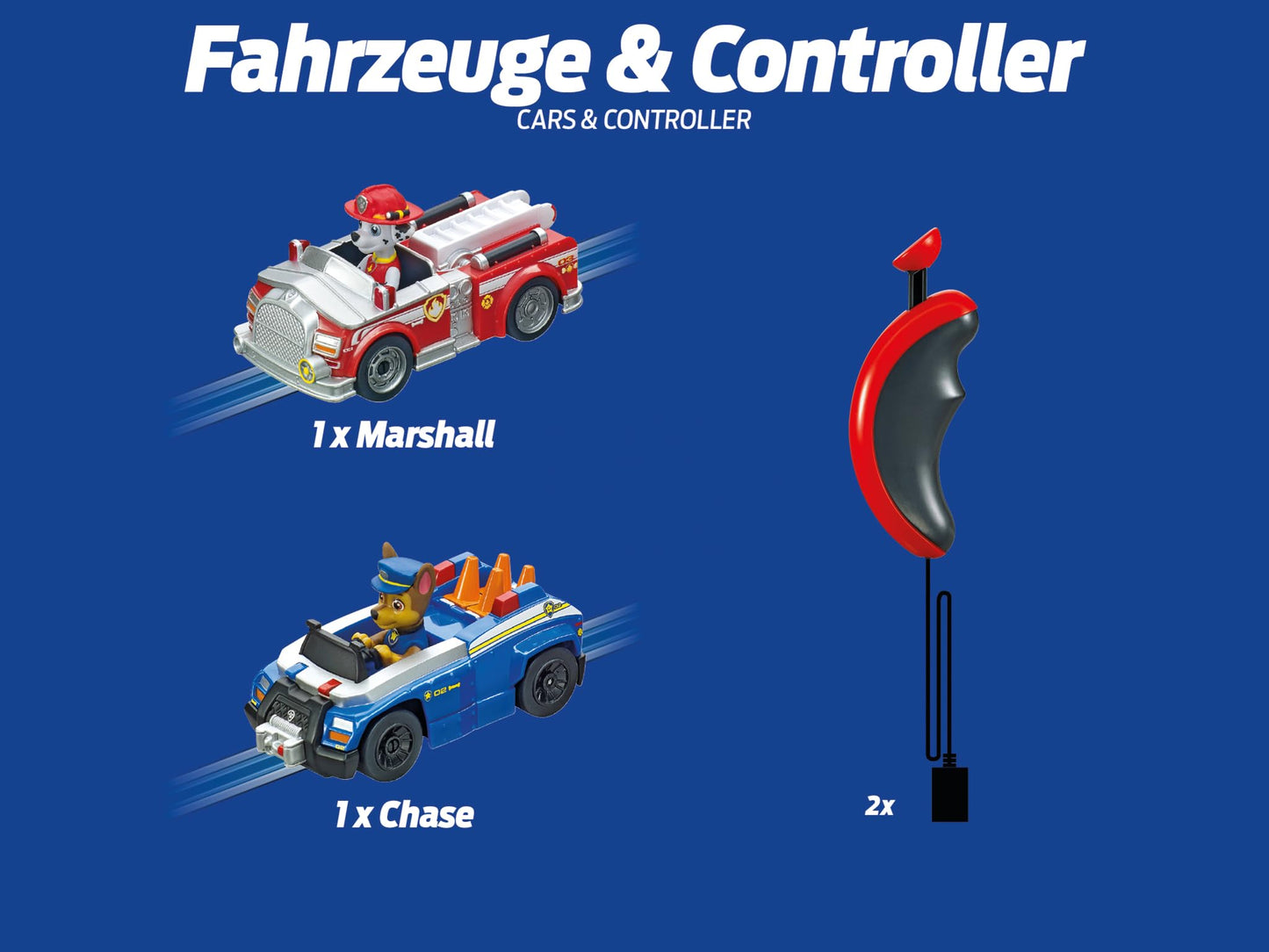 Carrera First PAW Patrol - On The Track Slot Car Race Track - Includes 2 Cars: Chase and Marshall - Battery-Powered Beginner Racing Set for Kids Ages 3 Years and Up