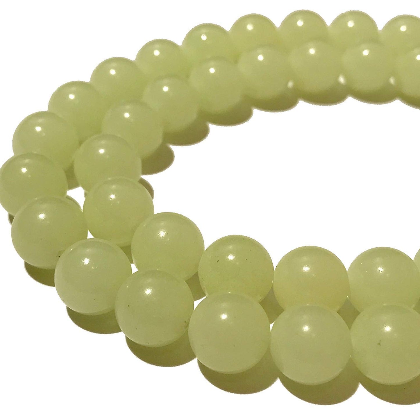 ABCGEMS Glow-in-Dark Mexican Olive-Green Aragonite Beads (AKA Cave Calcite- Extremely Rare) Healing Crystal Chakra Energy Stone Ideal for Bracelet Necklace Ring DIY Jewelry Making Smooth Round 10mm