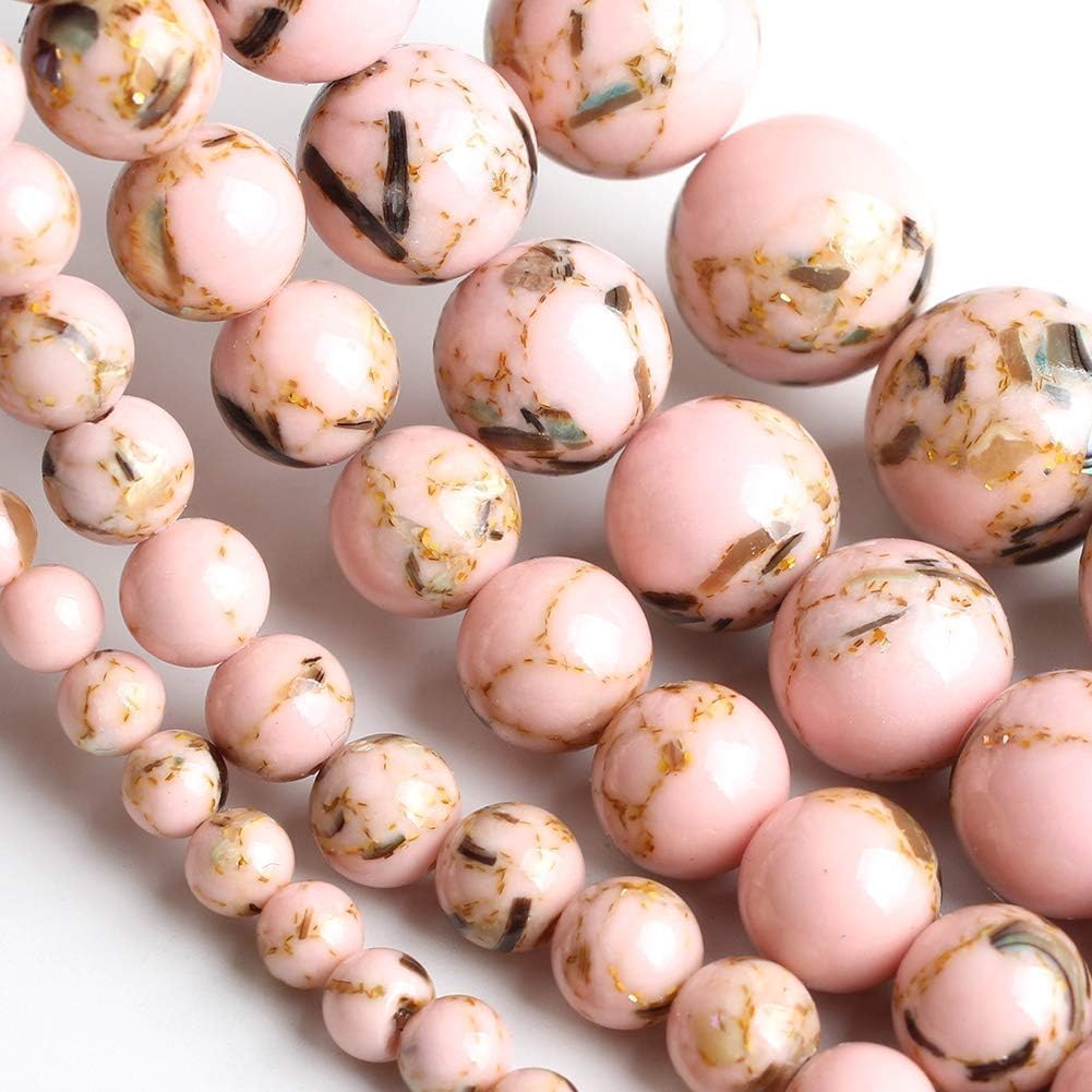 Yochus 60pcs White Shell Turquoise Beads,6mm Natural Stone Round Loose Beads for Jewelry Making Earring Necklace DIY Crafts