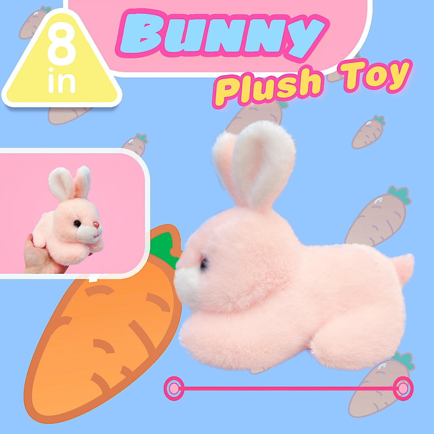 NuomiYue Pink Rabbit Bunny Stuffed Animal, 8'' Kawaii Rabbit Plushies for Girls and Boys, Soft and Huggable Bunny Stuffy Stuffed Animals for Kids Theme Party Favors, Birthday Gifts