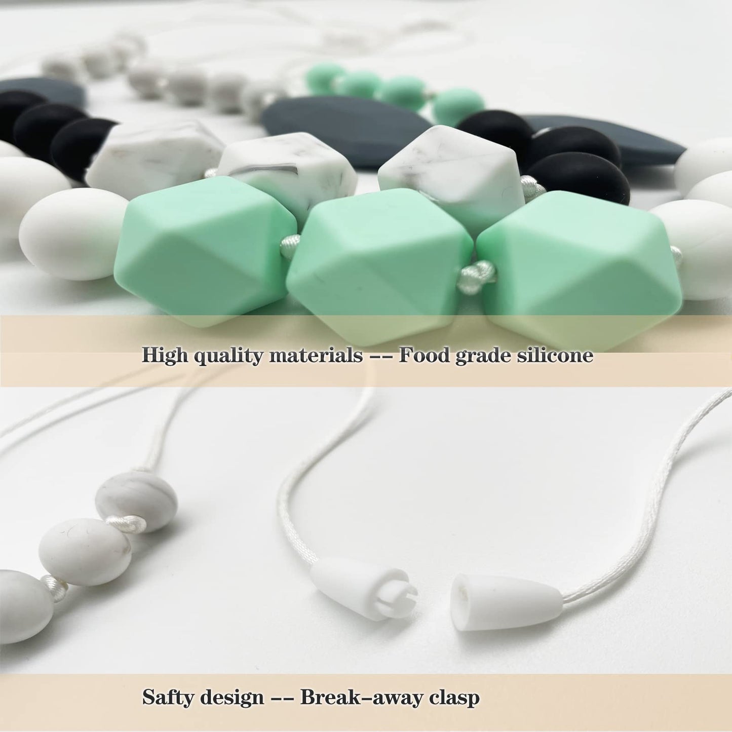 Silicone Nursing Necklaces for Mom to Wear, 2 Pack Chew Necklace for Sensory Kids, Breastfeeding Sensory Necklace for Boys, Girls to Reduces Anxiety