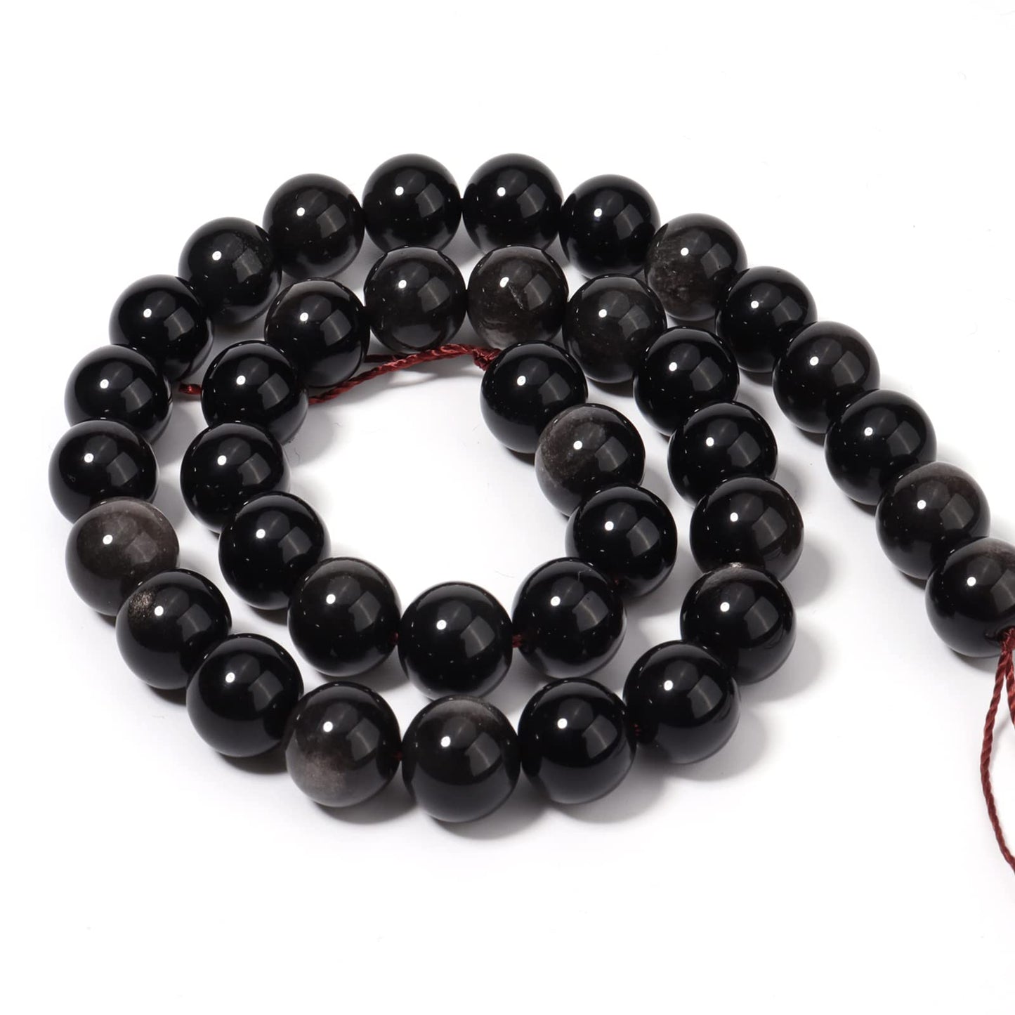 35pcs 10mm Natural Silver Obsidian Gemstone Beads Energy Healing Crystal Round Loose Stone Beads for Jewelry Making, DIY Bracelets Necklaces