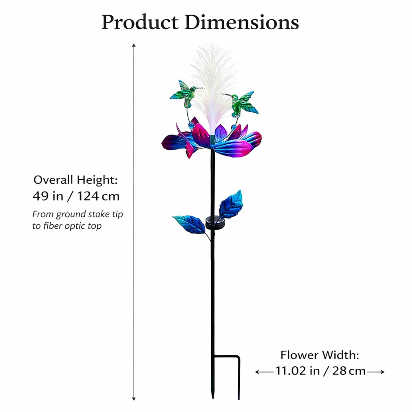 Solar Hummingbird Wind Spinner Outdoor 49 Inch Lotus Flower Metal Garden Windmill for Yard and Color Changing Fiber Optic Solar Yard Art Kinetic Wind Spinner Gift for Women Mother's Day Garden Gift