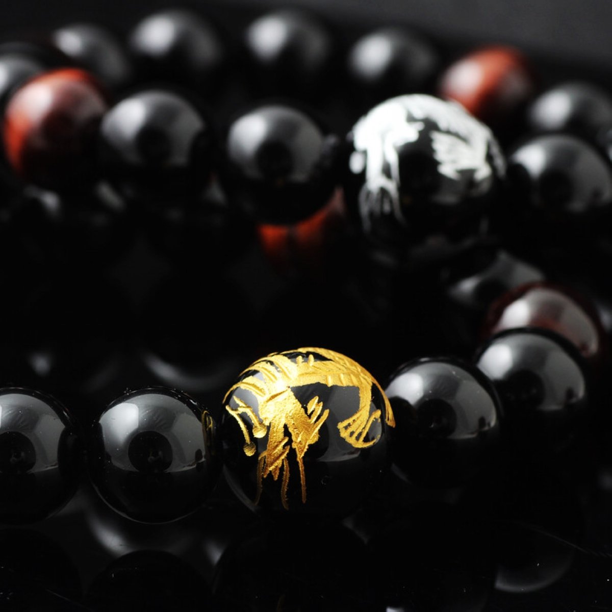 14mm Natural Lava Rock Black Beads Bracelets for Men | Vintage Design Yellow Tiger Eye Black Dragon Pattern Crystal Beaded Mens Bracelet | Bold Wrist Menโs Bracelets Beads Set for Layered Looks