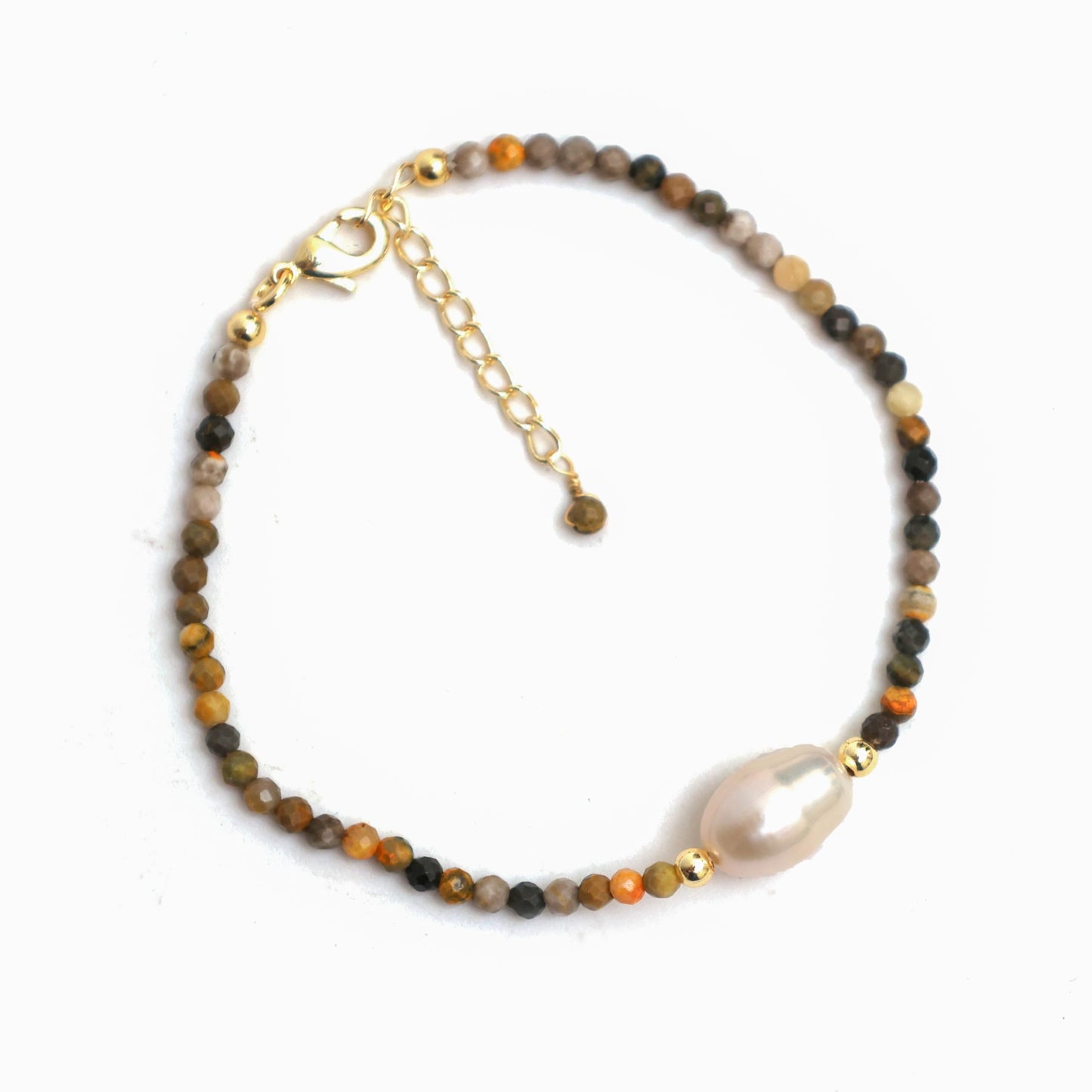 Gempires Bumble Bee Jasper Gemstone Bracelet for Women Adjustable Handmade Jewelry with Freshwater Pearl Gold-Plated Beaded Bracelet Hypoallergenic Gift for Strength Focus & Style