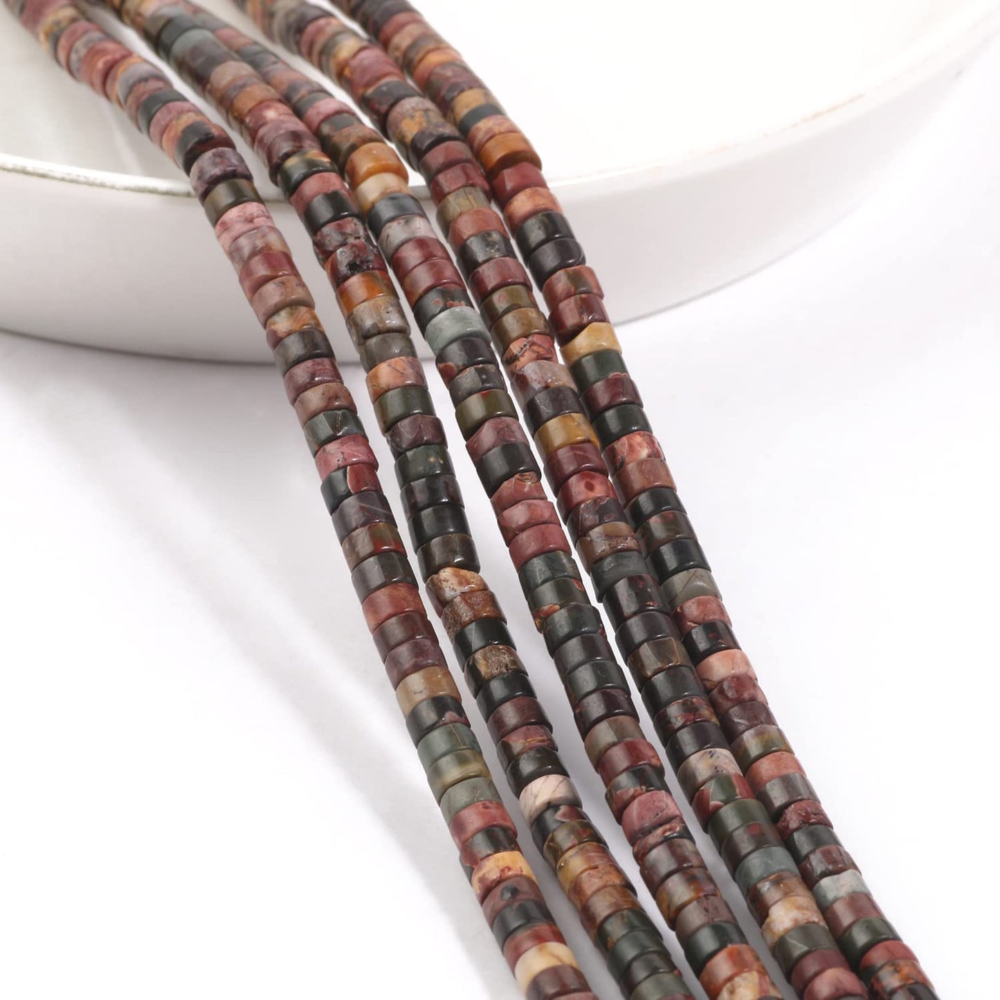 NITOPUPU 150Pcs 4×2mm Natural Picasso Jasper Spacer Stone Beads for Jewelry Making Supplies, Loose Semi Flat Round Gemstone Tube Beads for Bracelets DIY Crafts