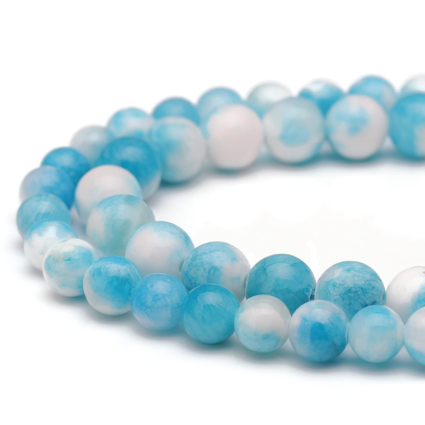 Youngbling Natural Gemstone Beads for Jewelry Making,8mm Blue White Jade Polished Round Smooth Stone Beads for Bracelet Necklace 15 Inch