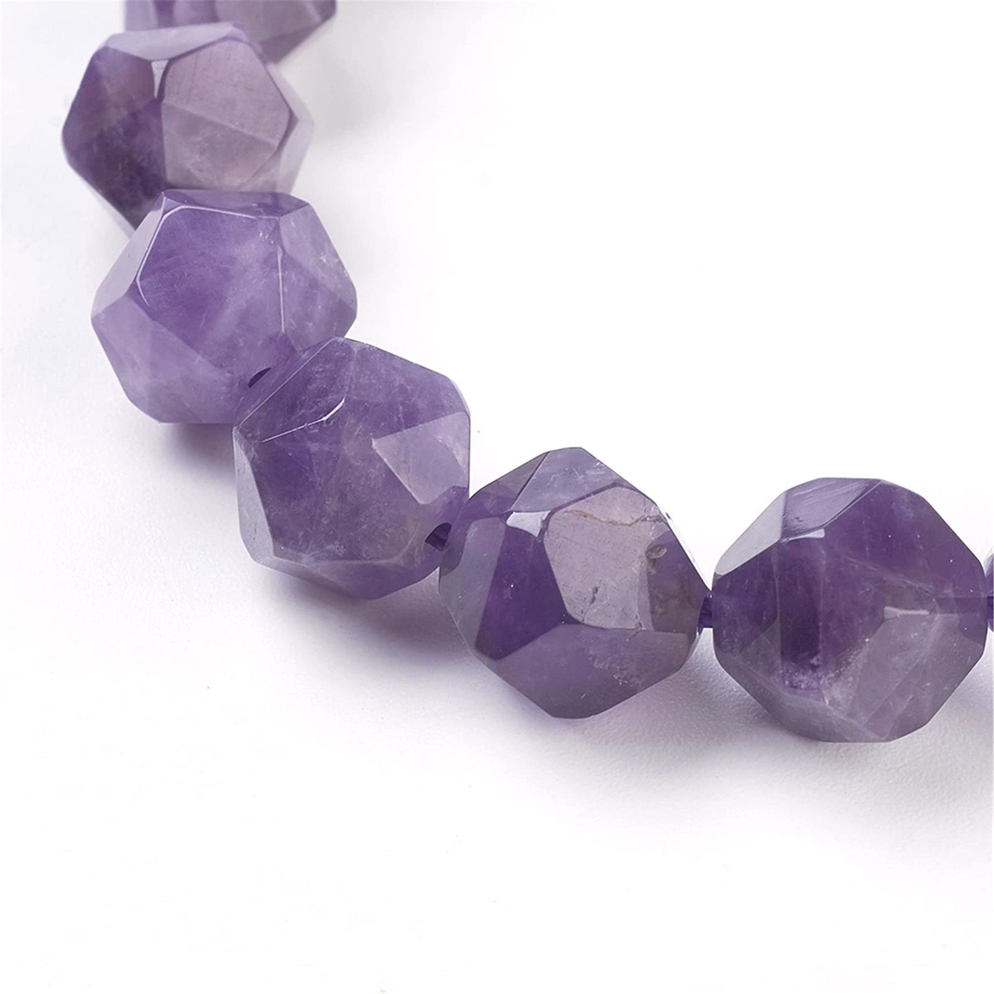 Fashewelry 10mm Natural Amethyst Gemstone Faceted Polygon Crystal Energy Stone Healing Chakra Star Cut Round Spacer Beads for Jewelry Craft Making, 7.8" (About 18pcs)