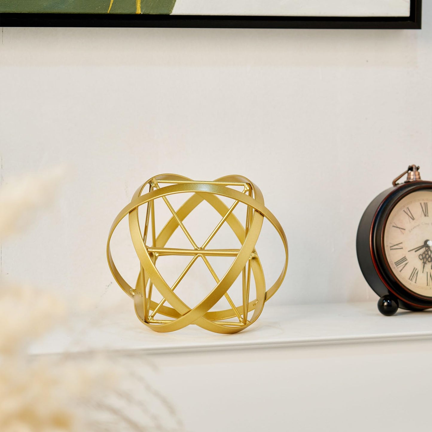 HLQMFHT 7 inches Metal Geometric Abstract Sculpture, Metal Geometric Sculpture Decor Sphere, Tabletop Decor for Living Room,Study,Bedroom,Modern Home Decor Accents