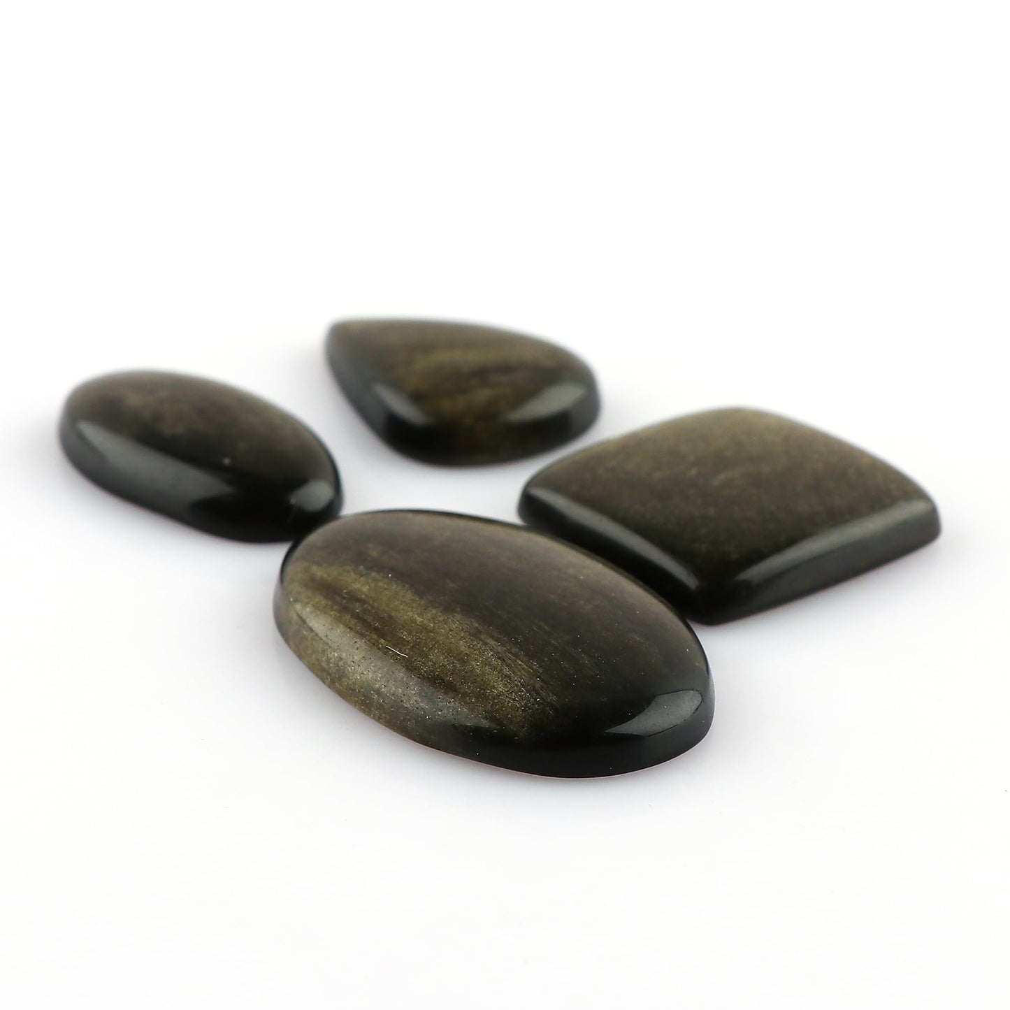 CRYSTALINES 4pcs, Wholesale Natural Golden Obsidian Gemstones, Bulk Flatback Cabochon Stone, Polished Loose Supplies for Jewelry Making, Healing Crystals, Wire Wrapping, Gem Collection