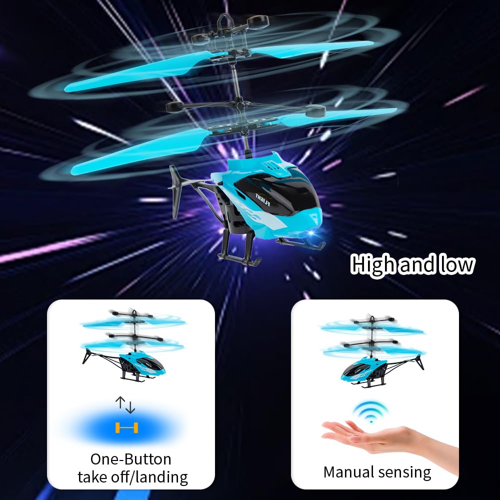 Remote Control Helicopter, Gesture Sensing Indoor Flying Helicopter Toys,RC Airplane for Teenages with 10Mins Flight, RC Helicopters for Kids with Light,Birthday Gifts for Boys and Girls (Blue)