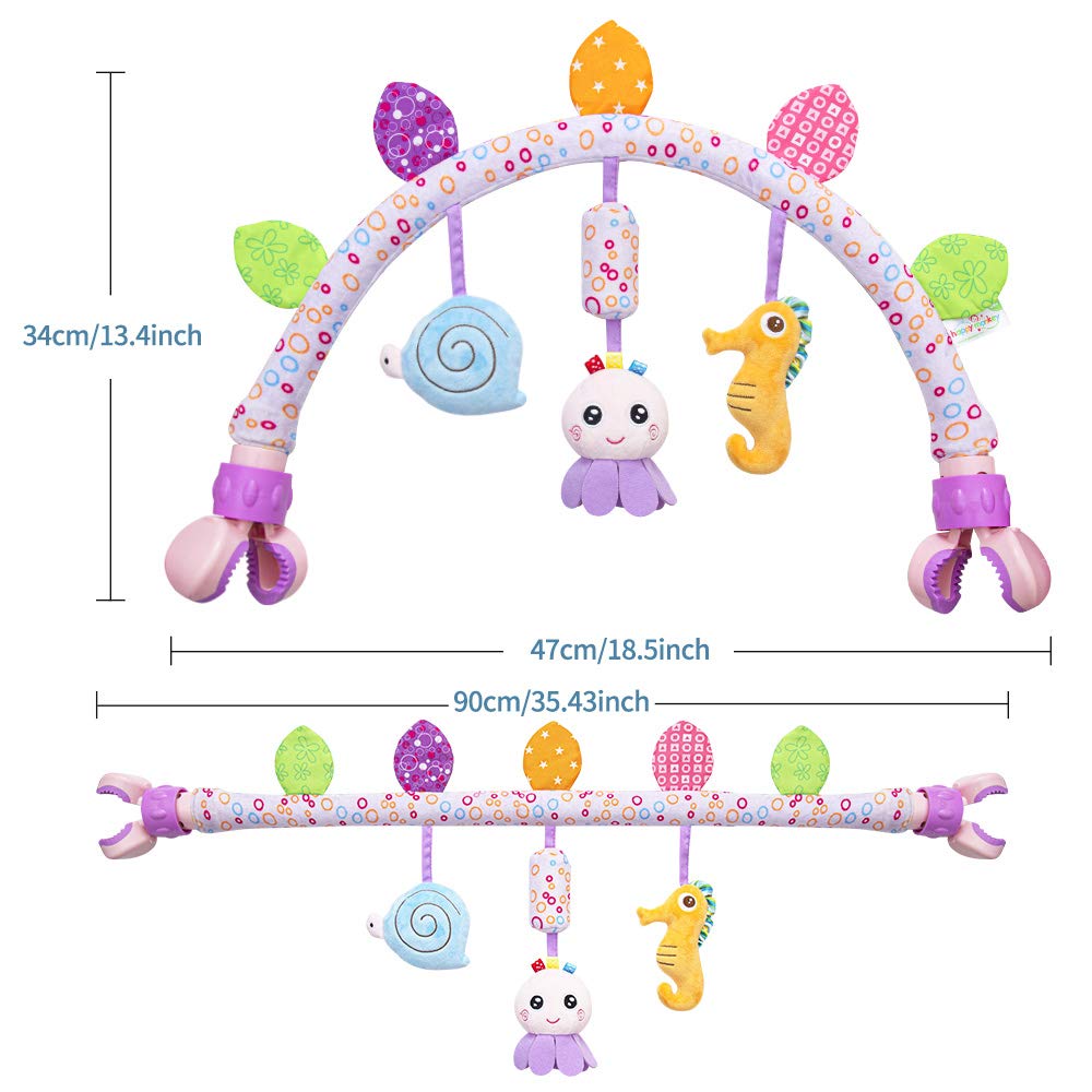 Caterbee Travel Arch Bassinet Toys for Baby Hanging on Stroller, Crib & Pram. Activity Toy bar for Baby Bouncer(Purle)