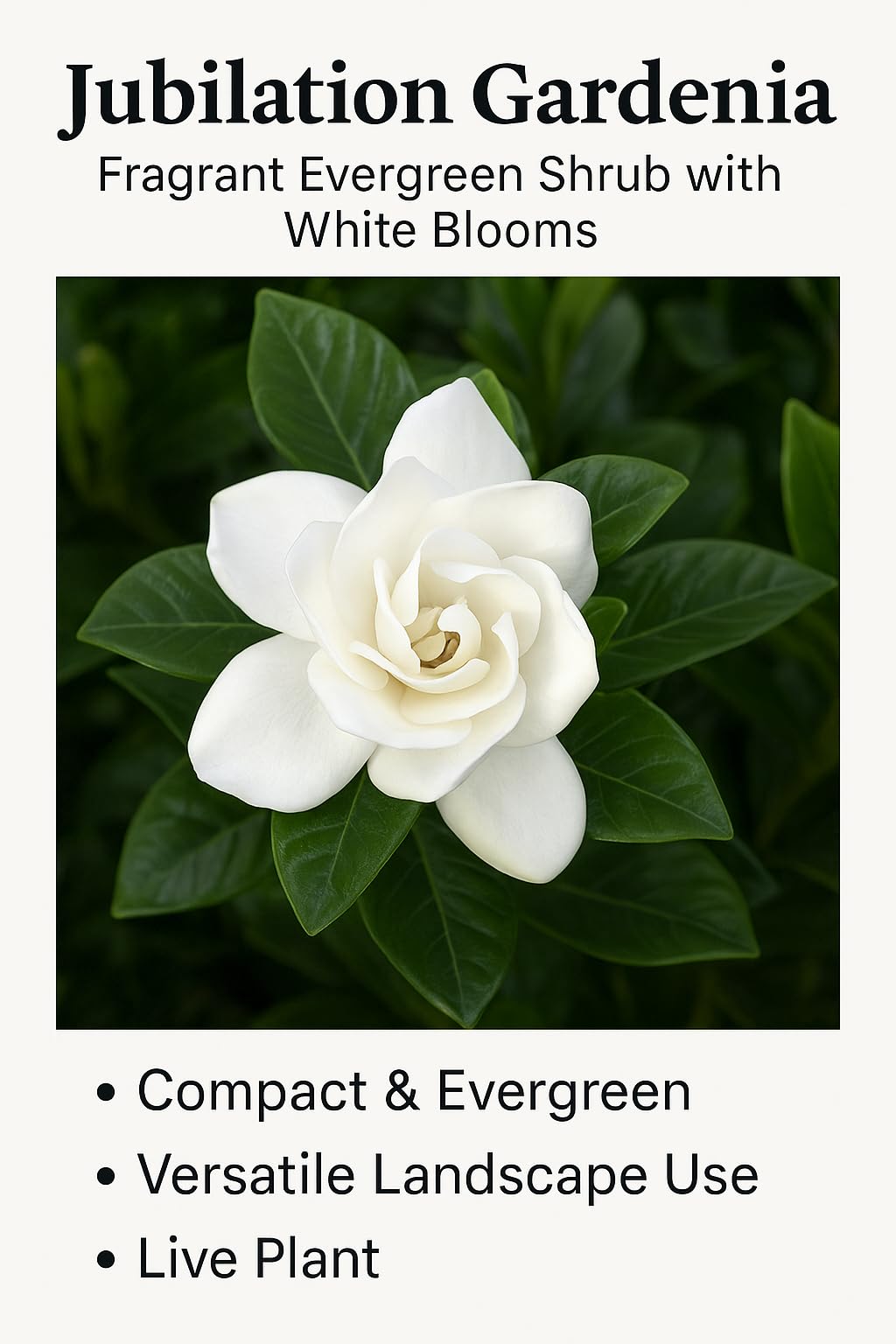 Jubilation Gardenia β Fragrant Evergreen Shrub with White Blooms β Compact Gardenia for Landscapes, Borders & Containers β Live Plant (2 Gallon Plant)