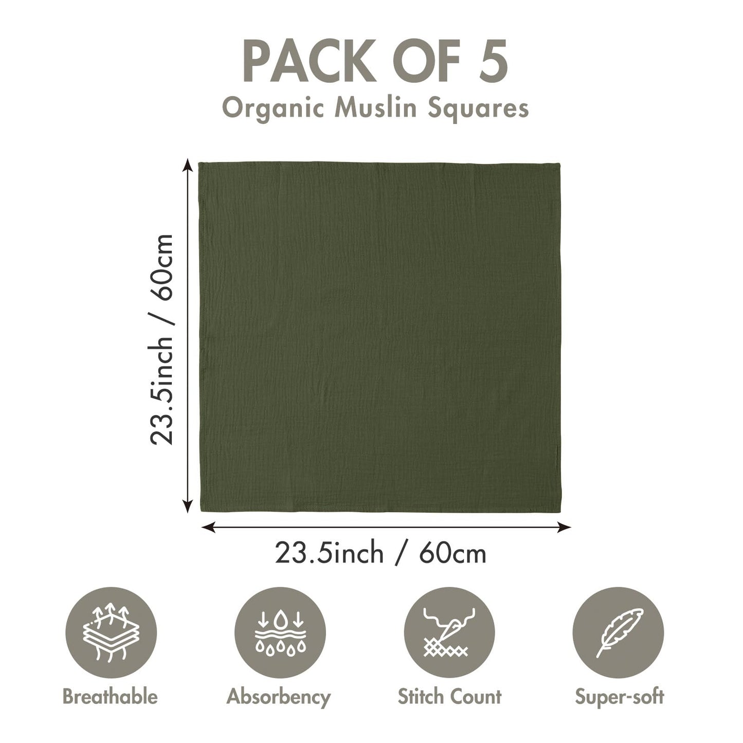 Muslin Receiving Blankets, Neutral Blanket Swaddling for Newborn Boys and Girls, 5 Pack Breathable and Skin-Friendly Swaddle Wrap for Infant Baby (Bright Leaves)
