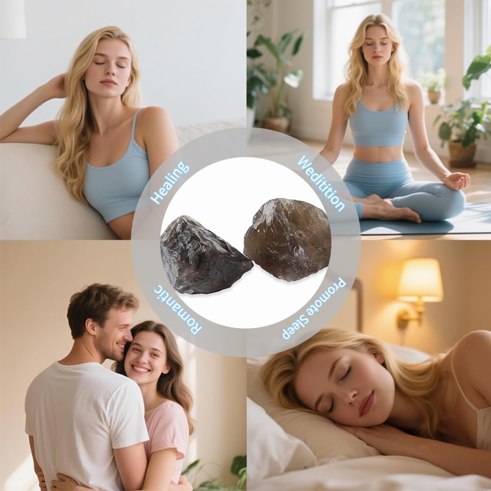 2PCS Natural Raw Stone Healing Crystals Bulk Healing Gemstones for Reiki Tumbling Fountain Rocks Meditation Garden Home Decor (Smoky Quartz)