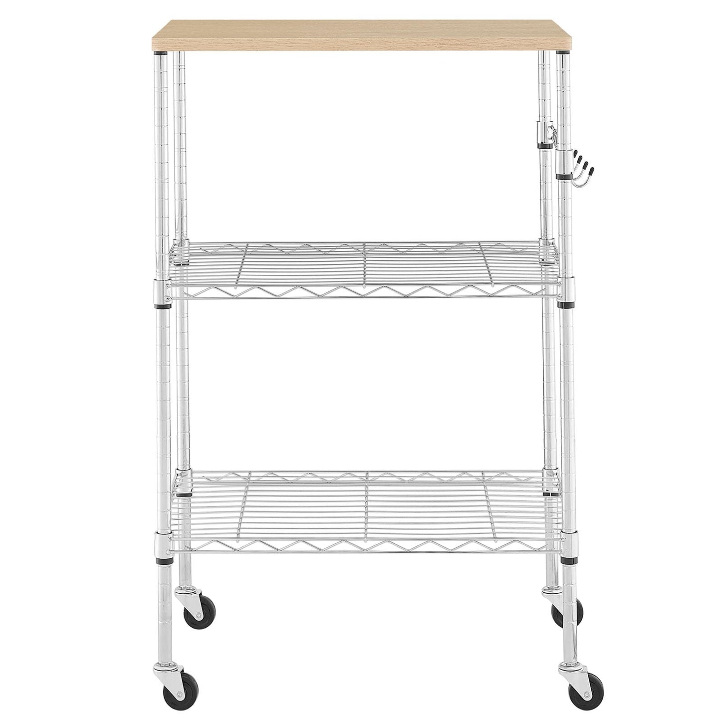 BolDuck 450Lbs Capacity Microwave Cart with Wheels, 3 Tier Rolling Cart with Adjustable Shelves, Multifunctional Metal Utility Storage Kitchen Carts on Wheels, 23.6" L*15.7" W*37" H, Wood+Chrome