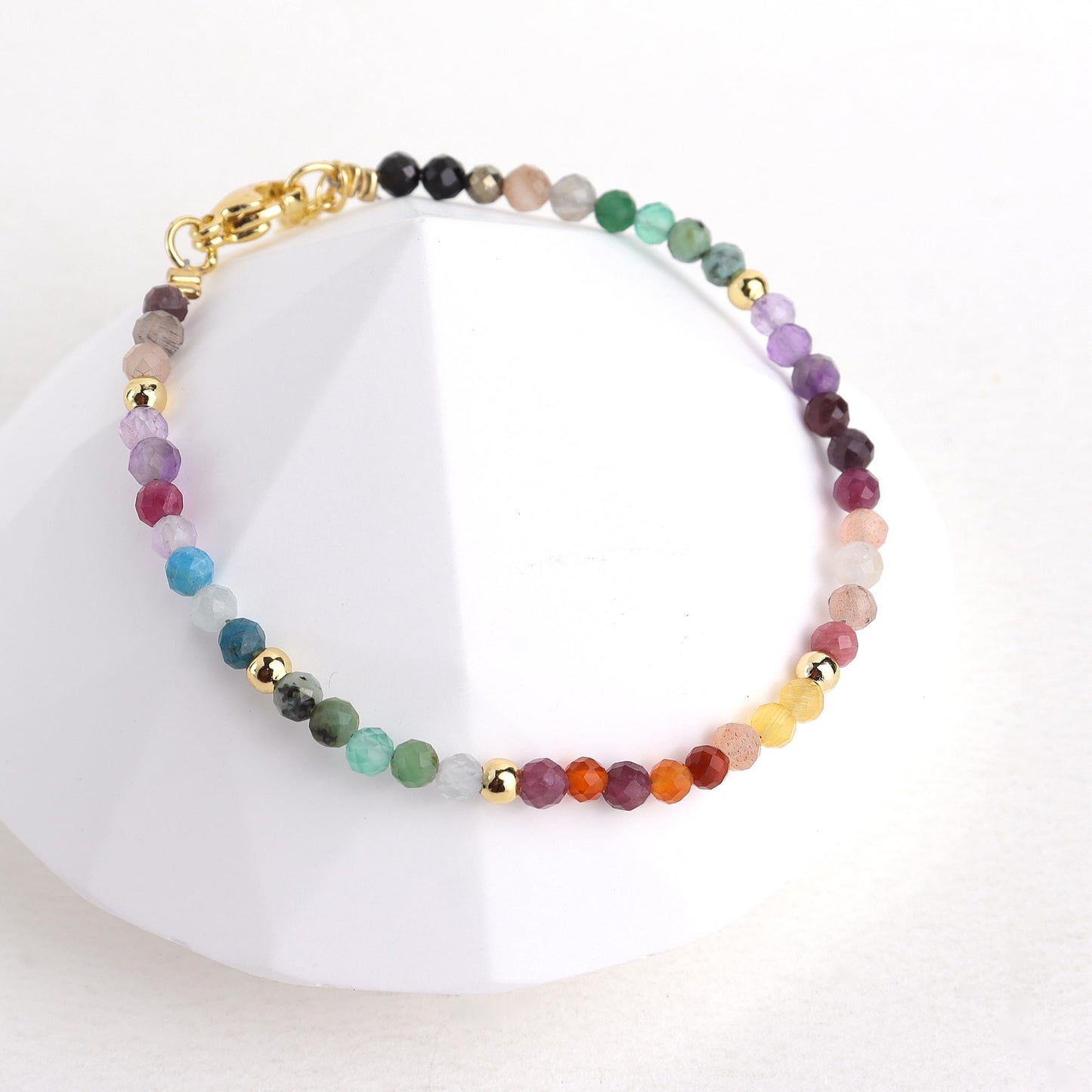 Agriajun Colorful Beaded Gemstone Bracelets for Women, Boho Handmade Rainbow Gold Natural Stone Beads Adjustable Friendship Bracelet Bohemian Jewelry Gift