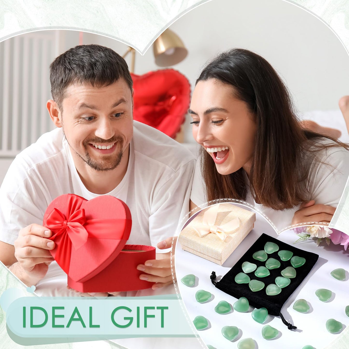 Ecation 120 Pcs Heart Quartz Bulk Crystals Stone Bulk Natural Polished Stone Heart Love Carved Healing Worry Crystal with Flannel Bag for Women Gifts(Green Aventurine)