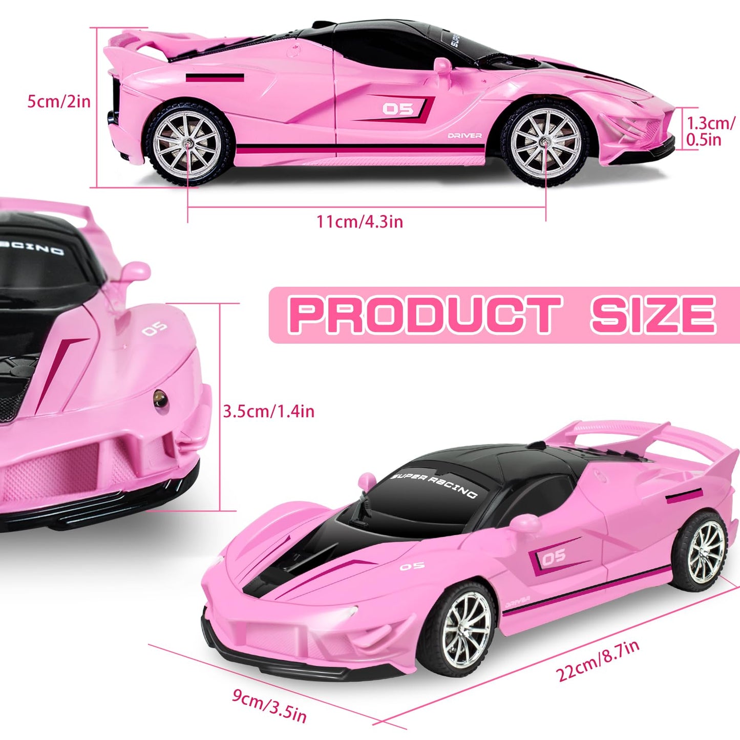 Bloolilies Remote Control Car for Girls, 1:18 Scale Hobby Rc Cars Toys for Kids Toddlers Age 3 4 5 6 7 8-12 Year Old- Model Sports Racing Car with Headlights Birthday Gift, Pink